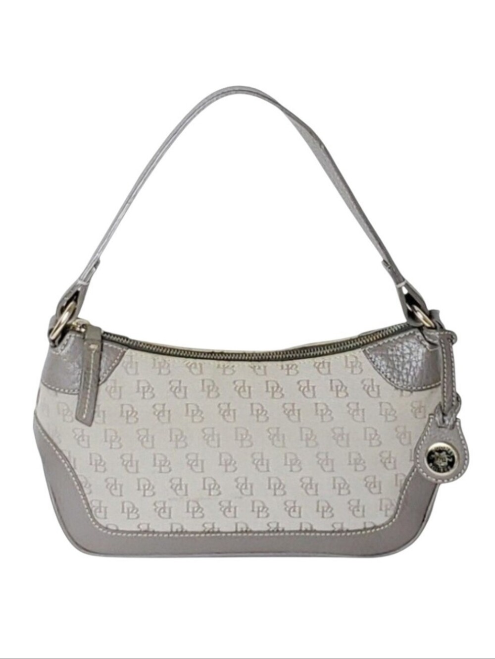 Dooney & Bourke Gray Jacquard & Leather Small Signature‎ Logo Hobo Handbag